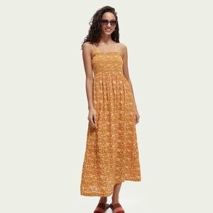 Scotch & Soda smocked seersucker sleeveless floral viscose maxi dress Women's XS